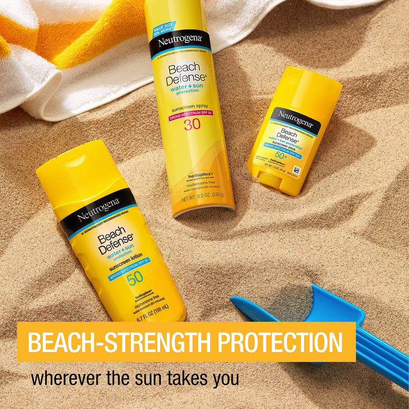 Neutrogena Beach Defense Water-Resistant Sunscreen Lotion with Broad Spectrum SPF 30, Oil-Free and PABA-Free Oxybenzone-Free Sunscreen Lotion, UVA/UVB Sun Protection, SPF 50, 6.7 fl. oz Neutrogena