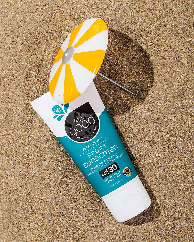 All Good Travel-Sized Sport Mineral Sunscreen Lotion - Backpacking & Camping - SPF 30, Water Resistant, UVA/UVB Broad Spectrum (1 oz)(3-Pack) All Good Makes Everything Better Store