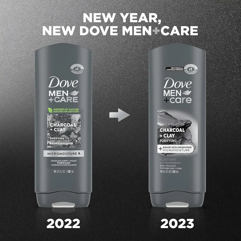 DOVE MEN + CARE Elements Body Wash Charcoal + Clay 4 Count For Men's Skin Care Effectively Washes Away Bacteria While Nourishing Your Skin, 18 oz Infinity Warehouse