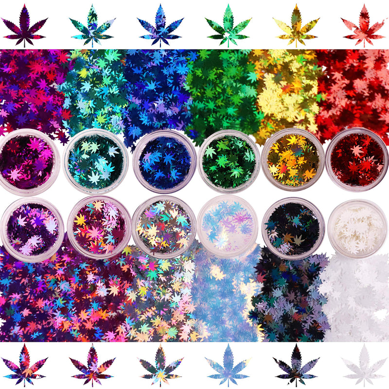 Multicolored - Leaf Glitter - Sample Pack - Solvent Resistant & Cosmetic Grade - Festival Rave Makeup Face Body Nails Resin Arts & Crafts - Weed, Pot Electric Bliss Beauty