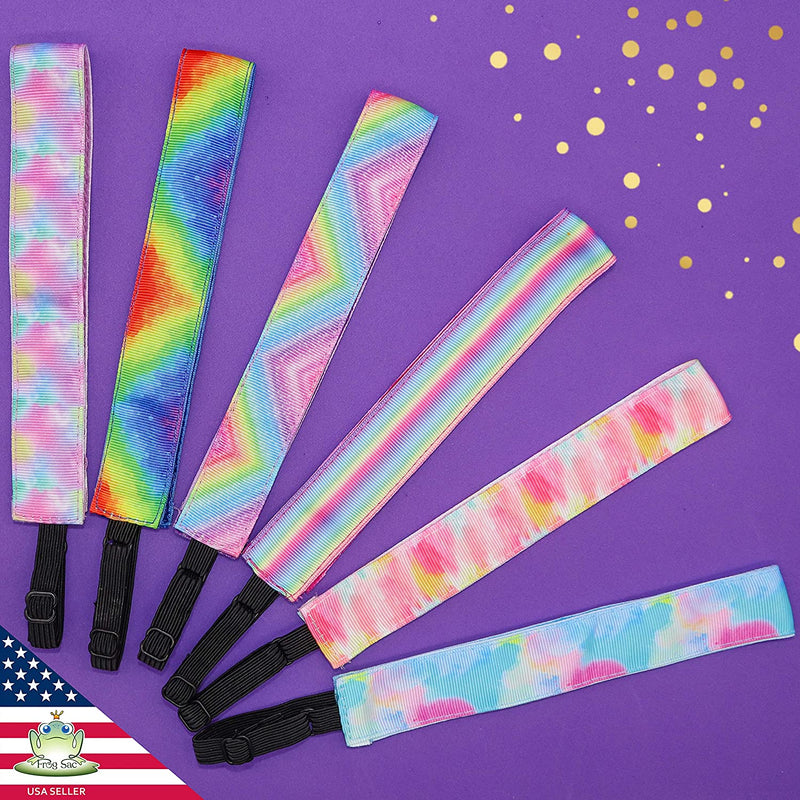FROG SAC 6 PCS Tie Dye Elastic Headbands for Girls, Non Slip Hair Bands, Stretchy Adjustable Rainbow Girl Head Bands for Teens, Cute Hair Accessories Party Favors for Kids (Tie Dye) FROG SAC Store