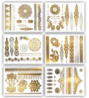 Terra Tattoos Metallic Gold Henna Temporary Tattoos 75+ Mandala Tattoos Flowers, Mandalas, Elephants Waterproof Nontoxic Long Lasting for Beach, Festivals, & Parties Terra Tattoos
