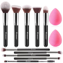BEAKEY Makeup Brushes Set, Professional Foundation Eyeshadow Concealer Blush Powder Bronzer Applicator, 2 Blender Sponge with Beauty Paper Case Infinity Warehouse