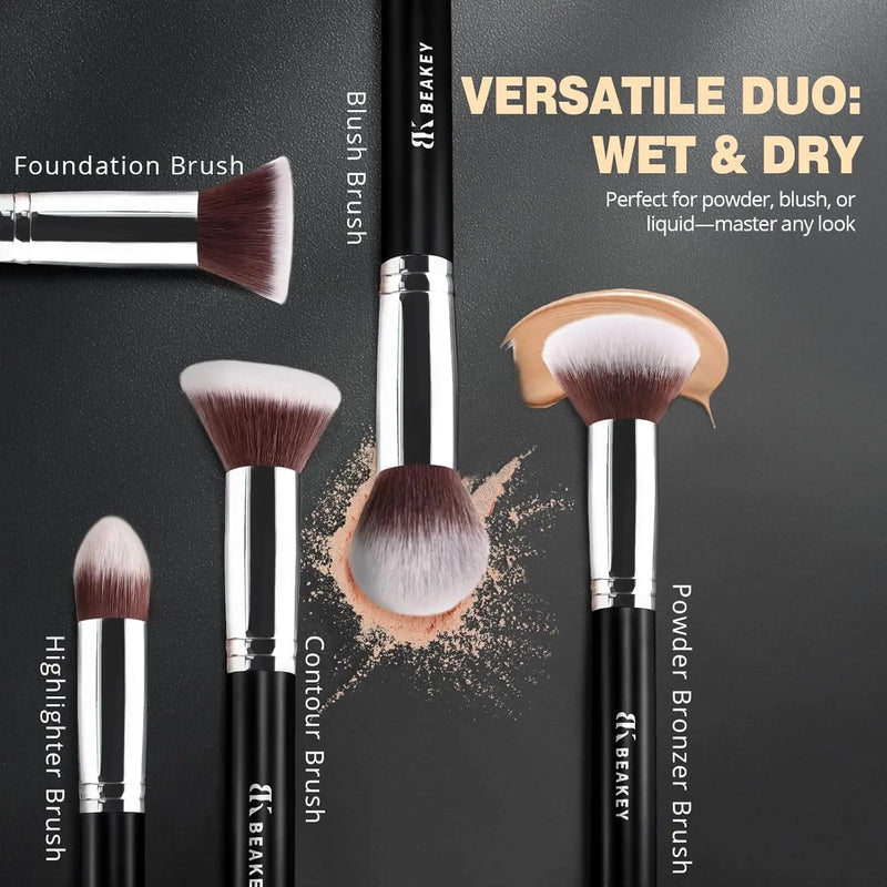 BEAKEY Makeup Brushes Set, Professional Foundation Eyeshadow Concealer Blush Powder Bronzer Applicator, 2 Blender Sponge with Beauty Paper Case Infinity Warehouse