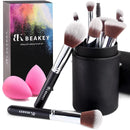 BEAKEY Makeup Brushes Set, Professional Foundation Eyeshadow Concealer Blush Powder Bronzer Applicator, 2 Blender Sponge with Beauty Paper Case Infinity Warehouse