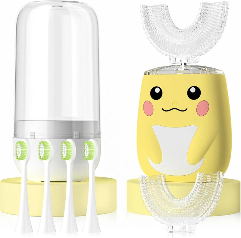 Kids Electric U Shaped Toothbrush Children Rechargeable Sonic Toothbrush with 6 Soft Brush Head Automatic Full Mouth 6 Cleaning Modes -Age8-15 Yellow Infinity Warehouse