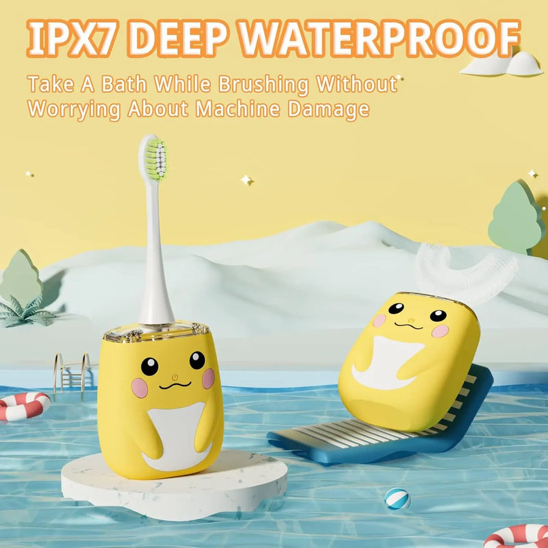 Kids Electric U Shaped Toothbrush Children Rechargeable Sonic Toothbrush with 6 Soft Brush Head Automatic Full Mouth 6 Cleaning Modes -Age8-15 Yellow Infinity Warehouse