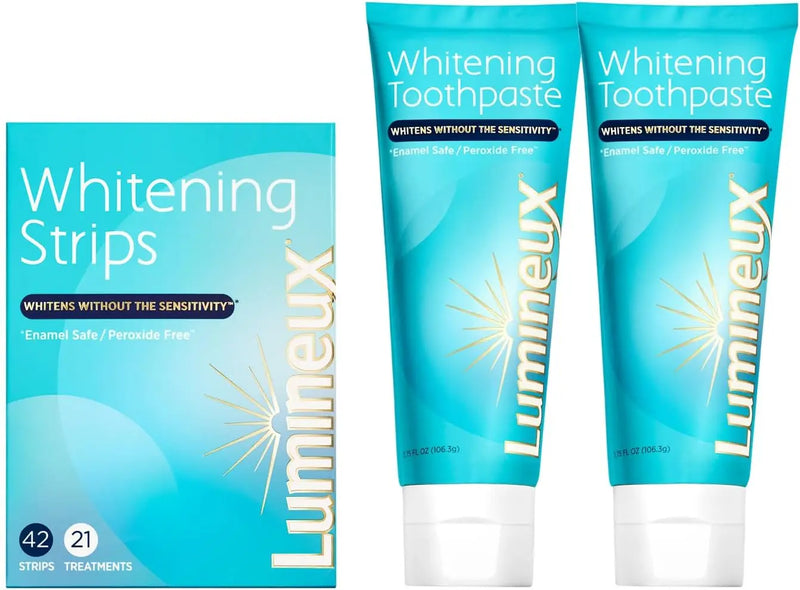 Lumineux Whitening Duo Set – Peroxide Free - Enamel Safe for Whiter Teeth – Includes 21 Whitening Treatments & 2 Pack Whitening Toothpaste, Fluoride Free & Dentist Formulated Infinity Warehouse
