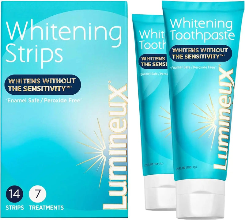 Lumineux Whitening Duo Set – Peroxide Free - Enamel Safe for Whiter Teeth – Includes 21 Whitening Treatments & 2 Pack Whitening Toothpaste, Fluoride Free & Dentist Formulated Infinity Warehouse