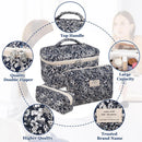 Makeup Bag Set, Quilted Makeup Bag, Large Floral Cosmetic Bag for Women, Cute Cotton Makeup Bags, Flower Travel Toiletry Organizer Bag (Black Rose Flower) Infinity Warehouse