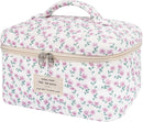 Makeup Bag Set, Quilted Makeup Bag, Large Floral Cosmetic Bag for Women, Cute Cotton Makeup Bags, Flower Travel Toiletry Organizer Bag (Black Rose Flower) Infinity Warehouse