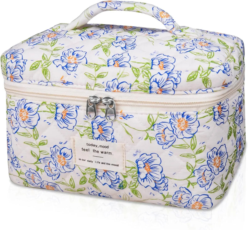 Makeup Bag Set, Quilted Makeup Bag, Large Floral Cosmetic Bag for Women, Cute Cotton Makeup Bags, Flower Travel Toiletry Organizer Bag (Black Rose Flower) Infinity Warehouse