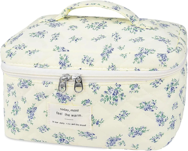 Makeup Bag Set, Quilted Makeup Bag, Large Floral Cosmetic Bag for Women, Cute Cotton Makeup Bags, Flower Travel Toiletry Organizer Bag (Black Rose Flower) Infinity Warehouse