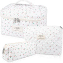 Makeup Bag Set, Quilted Makeup Bag, Large Floral Cosmetic Bag for Women, Cute Cotton Makeup Bags, Flower Travel Toiletry Organizer Bag (Black Rose Flower) Infinity Warehouse