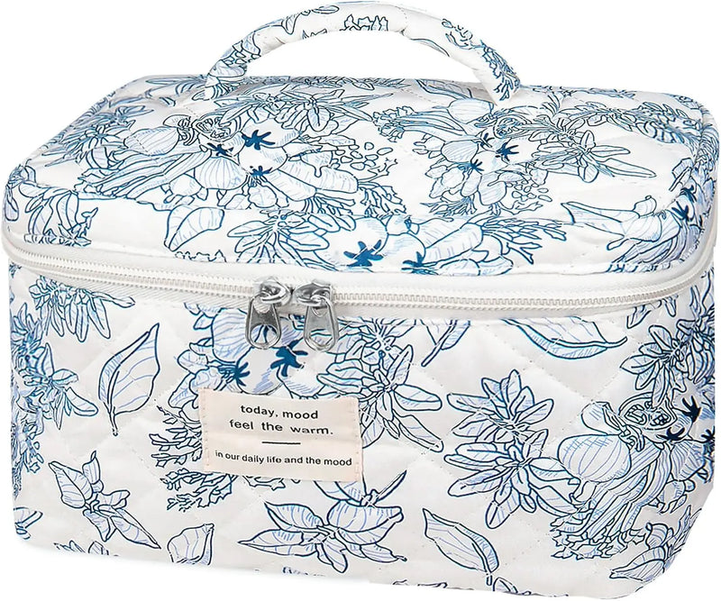 Makeup Bag Set, Quilted Makeup Bag, Large Floral Cosmetic Bag for Women, Cute Cotton Makeup Bags, Flower Travel Toiletry Organizer Bag (Black Rose Flower) Infinity Warehouse