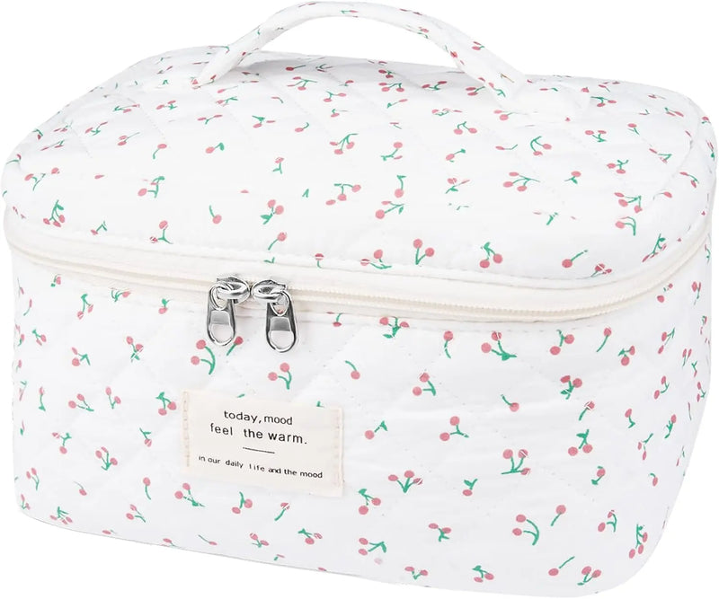 Makeup Bag Set, Quilted Makeup Bag, Large Floral Cosmetic Bag for Women, Cute Cotton Makeup Bags, Flower Travel Toiletry Organizer Bag (Black Rose Flower) Infinity Warehouse