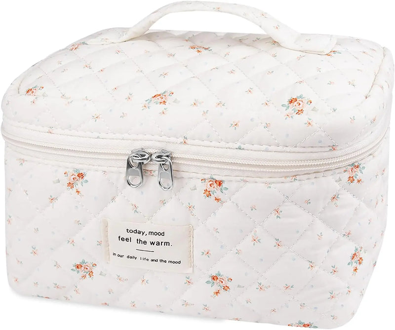 Makeup Bag Set, Quilted Makeup Bag, Large Floral Cosmetic Bag for Women, Cute Cotton Makeup Bags, Flower Travel Toiletry Organizer Bag (Black Rose Flower) Infinity Warehouse