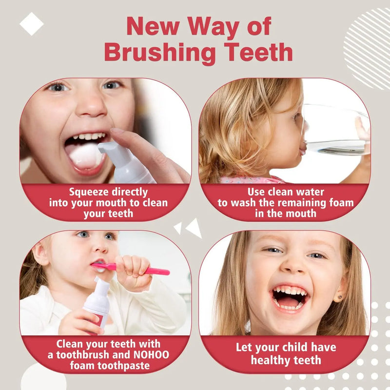 NOHOO Kids Foam Toothpaste with Fruit Flavor, Fluoride Free Natural Formul, Foam Toothpaste for Electric Toothbrush (Strawberry+Orange+Peach+Cantaloupe) Infinity Warehouse