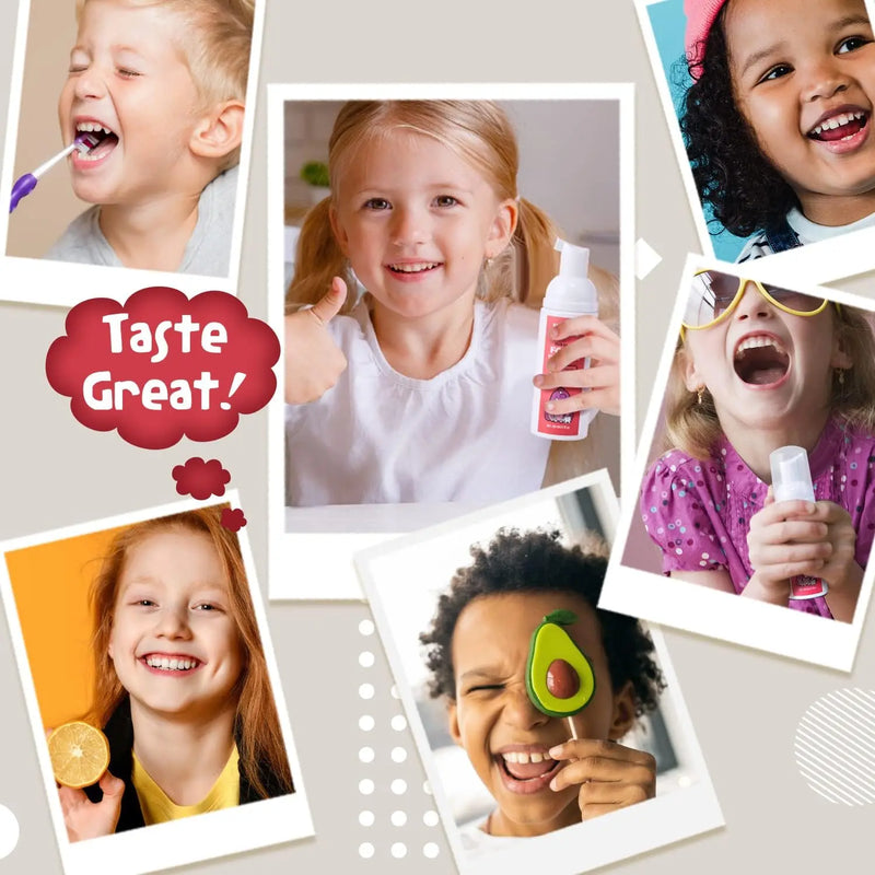 NOHOO Kids Foam Toothpaste with Fruit Flavor, Fluoride Free Natural Formul, Foam Toothpaste for Electric Toothbrush (Strawberry+Orange+Peach+Cantaloupe) Infinity Warehouse