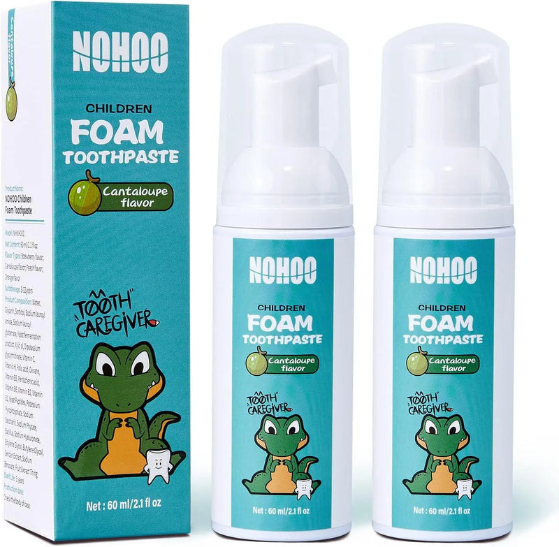 NOHOO Kids Foam Toothpaste with Fruit Flavor, Fluoride Free Natural Formul, Foam Toothpaste for Electric Toothbrush (Strawberry+Orange+Peach+Cantaloupe) Infinity Warehouse