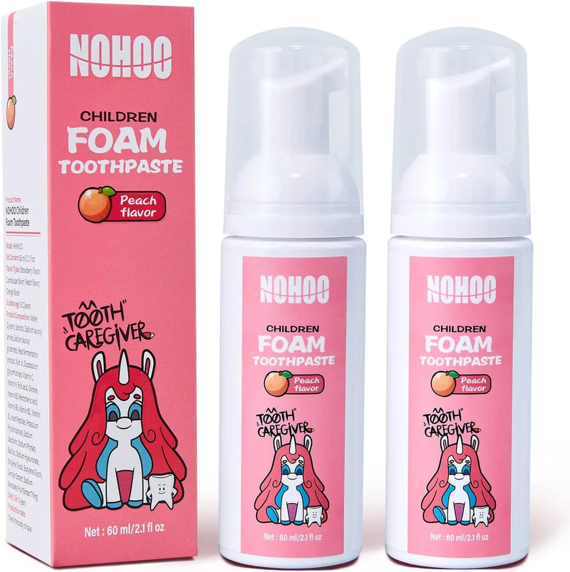 NOHOO Kids Foam Toothpaste with Fruit Flavor, Fluoride Free Natural Formul, Foam Toothpaste for Electric Toothbrush (Strawberry+Orange+Peach+Cantaloupe) Infinity Warehouse