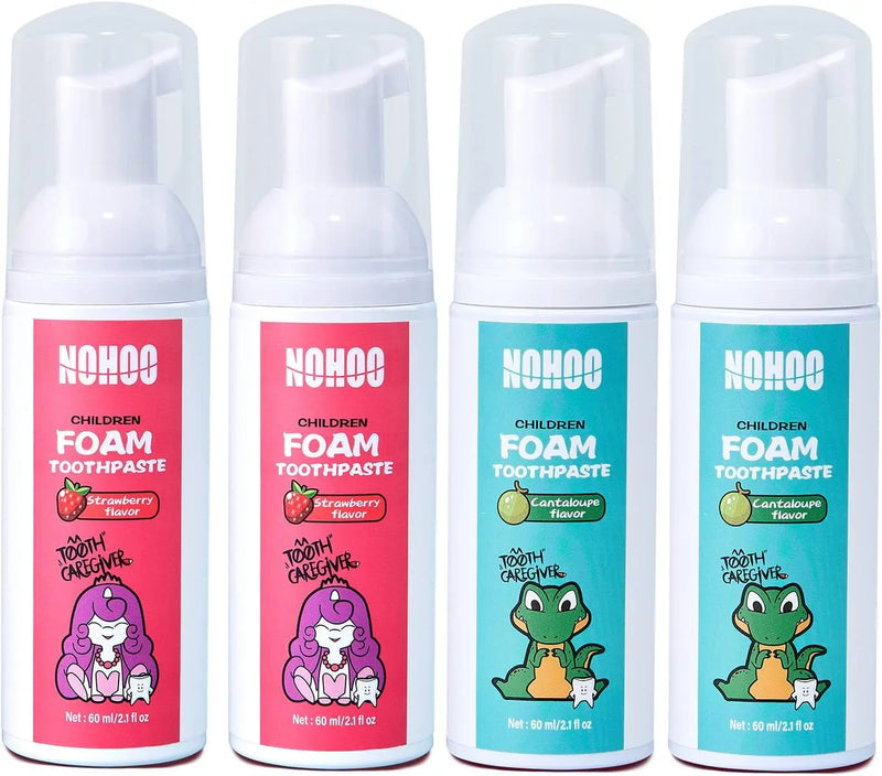 NOHOO Kids Foam Toothpaste with Fruit Flavor, Fluoride Free Natural Formul, Foam Toothpaste for Electric Toothbrush (Strawberry+Orange+Peach+Cantaloupe) Infinity Warehouse