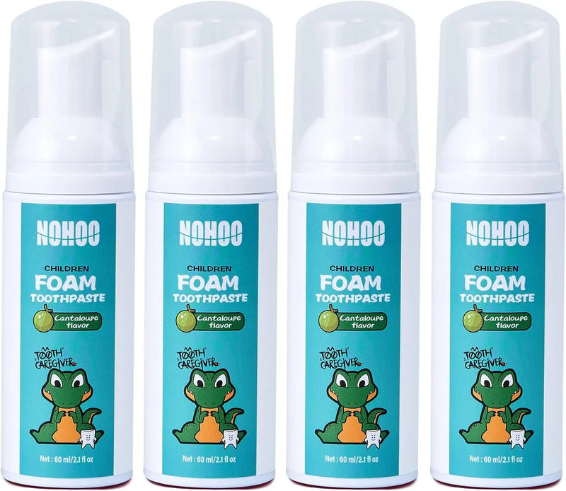 NOHOO Kids Foam Toothpaste with Fruit Flavor, Fluoride Free Natural Formul, Foam Toothpaste for Electric Toothbrush (Strawberry+Orange+Peach+Cantaloupe) Infinity Warehouse