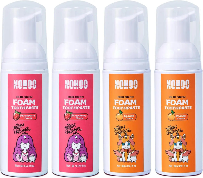 NOHOO Kids Foam Toothpaste with Fruit Flavor, Fluoride Free Natural Formul, Foam Toothpaste for Electric Toothbrush (Strawberry+Orange+Peach+Cantaloupe) Infinity Warehouse
