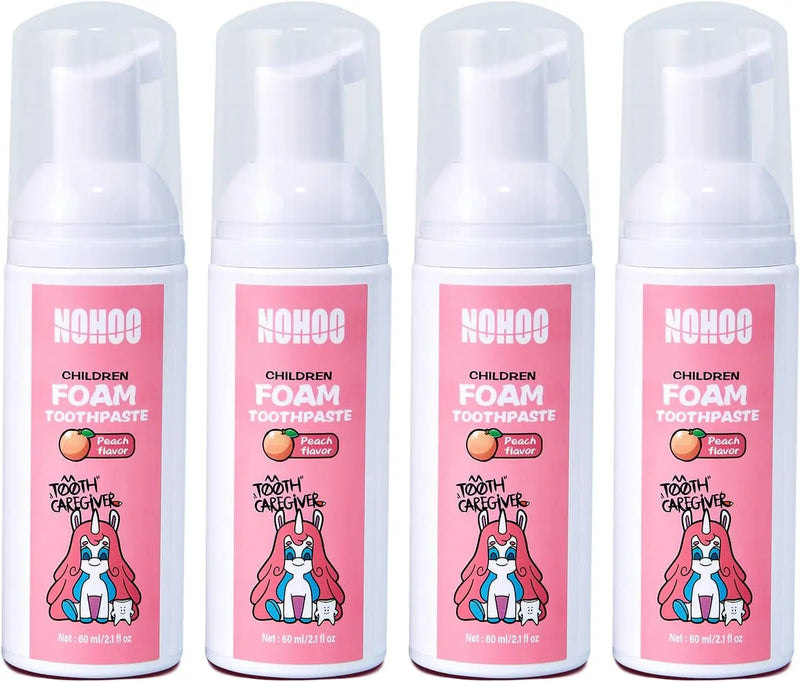 NOHOO Kids Foam Toothpaste with Fruit Flavor, Fluoride Free Natural Formul, Foam Toothpaste for Electric Toothbrush (Strawberry+Orange+Peach+Cantaloupe) Infinity Warehouse