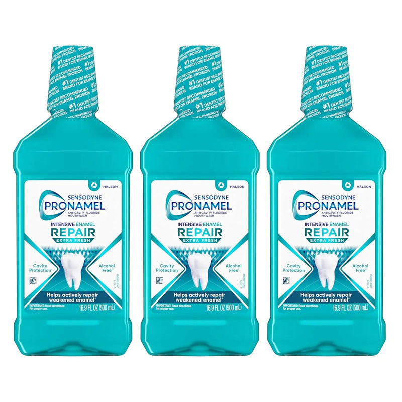 Sensodyne Pronamel Intensive Enamel Repair Alcohol-Free Mouthwash to Help Actively Repair Enamel and Protect Against Cavities, Extra Fresh, 3 x 16.9 fl oz Infinity Warehouse