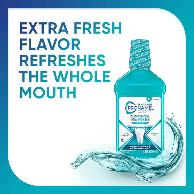 Sensodyne Pronamel Intensive Enamel Repair Alcohol-Free Mouthwash to Help Actively Repair Enamel and Protect Against Cavities, Extra Fresh, 3 x 16.9 fl oz Infinity Warehouse