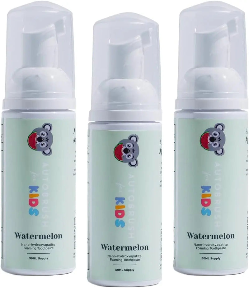 autobrush Kids Fluoride-Free Foaming Toothpaste Watermelon Flavor for Electric or U-Shaped Toothbrush, SLS-Free, Training Toothpaste, Anti-Cavity (3 Pack) Infinity Warehouse