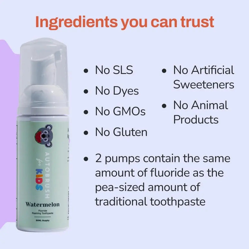 autobrush Kids Fluoride-Free Foaming Toothpaste Watermelon Flavor for Electric or U-Shaped Toothbrush, SLS-Free, Training Toothpaste, Anti-Cavity (3 Pack) Infinity Warehouse
