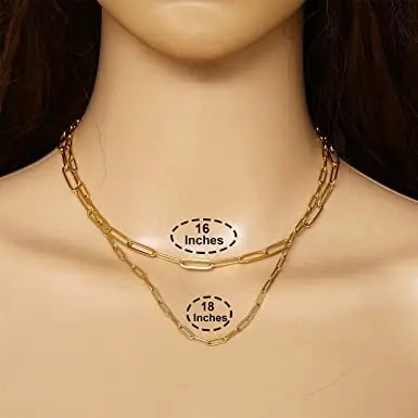 18k Gold Paperclip Chain Link Necklace Dainty Paperclip Link Chain Layered Necklace Oval Link Chains Initial Necklaces Set for Women Girls Beauty Coquette