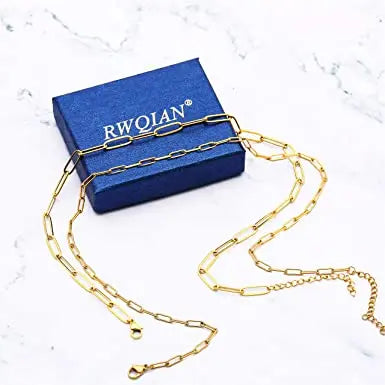 18k Gold Paperclip Chain Link Necklace Dainty Paperclip Link Chain Layered Necklace Oval Link Chains Initial Necklaces Set for Women Girls Beauty Coquette