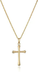Ladies' 14k Gold Filled Polished Embossed Cross Pendant Necklace, 18" Beauty Coquette