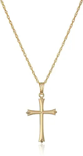 Ladies' 14k Gold Filled Polished Embossed Cross Pendant Necklace, 18" Beauty Coquette