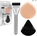 Flat Foundation Brush and Powder Puff Set, Korean Makeup Brush Teardrop Sponge for Liquid Foundation,Premium Face Makeup Brush Sponge for Blending Cream Setting Powder Infinity Warehouse