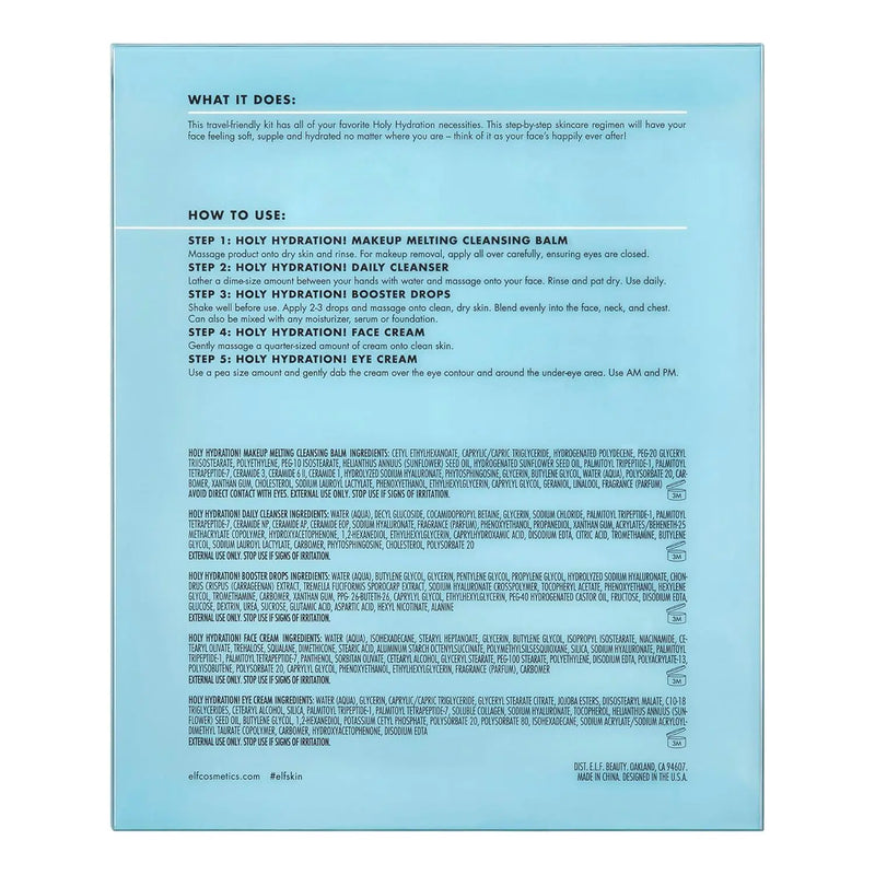 e.l.f. SKIN Holy Hydration! Hydrated Ever After Skincare Mini Kit, Cleanser, Makeup Remover, Moisturiser & Eye Cream For Hydrating Skin, Airplane-Friendly Sizes Infinity Warehouse