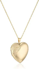14k Gold-Filled Large Satin and Polished Finish Hand Engraved Heart Shaped Locket Necklace, 18" Beauty Coquette