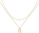 Layered Padlock Necklace Pendant Handmade 18k Gold Plated Dainty Gold Choker Arrow Bar Layering Long Necklace for Women Beauty Coquette