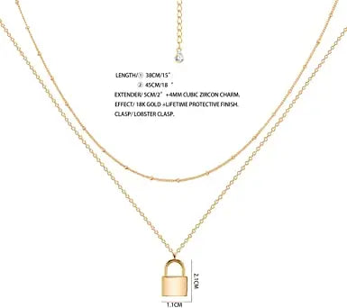 Layered Padlock Necklace Pendant Handmade 18k Gold Plated Dainty Gold Choker Arrow Bar Layering Long Necklace for Women Beauty Coquette