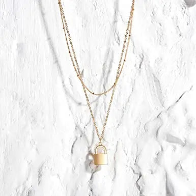 Layered Padlock Necklace Pendant Handmade 18k Gold Plated Dainty Gold Choker Arrow Bar Layering Long Necklace for Women Beauty Coquette