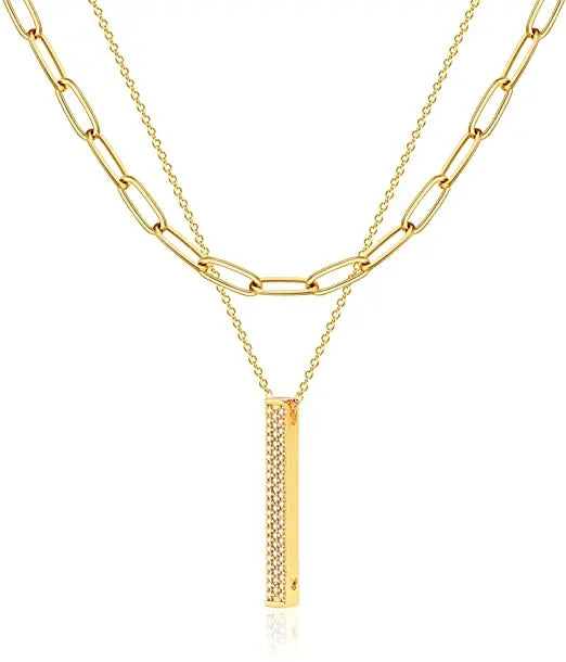 Layered Heart Necklace Pendant Handmade 18k Gold Plated Dainty Gold Choker Arrow Bar Layering Long Necklace for Women Beauty Coquette