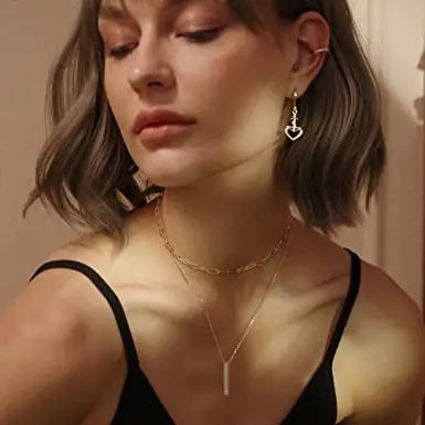 Layered Heart Necklace Pendant Handmade 18k Gold Plated Dainty Gold Choker Arrow Bar Layering Long Necklace for Women Beauty Coquette