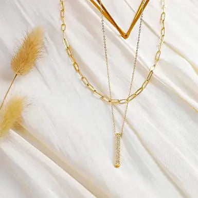Layered Heart Necklace Pendant Handmade 18k Gold Plated Dainty Gold Choker Arrow Bar Layering Long Necklace for Women Beauty Coquette