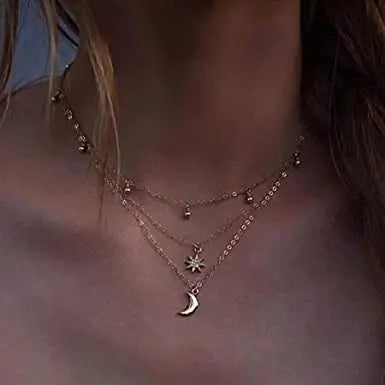 Women Simple Choker Moon Star Choker Necklace Pendant Necklace Trendy Necklace Teen Necklace Jewelry for Women and Girls Gift for Her (GOLD) Beauty Coquette