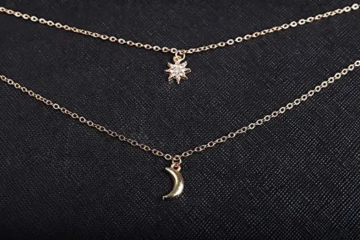 Women Simple Choker Moon Star Choker Necklace Pendant Necklace Trendy Necklace Teen Necklace Jewelry for Women and Girls Gift for Her (GOLD) Beauty Coquette
