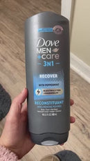 Dove Men+Care Post-Workout 3-IN-1 (Body + Face + Hair Wash) With Peppermint 4 Count Infused with Electrolytes + Magnesium 18 oz