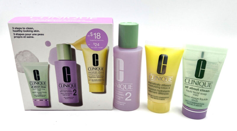 Clinique 3 Step Set: Facial Soap MILD 30ml~Clarifying Lotion 2 60ml~ Lotion 30ml Infinity Warehouse